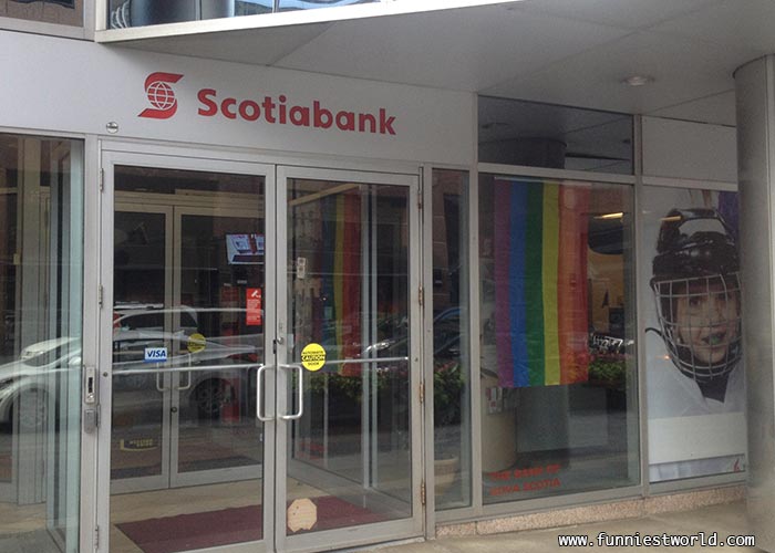 Банк с флагами геев